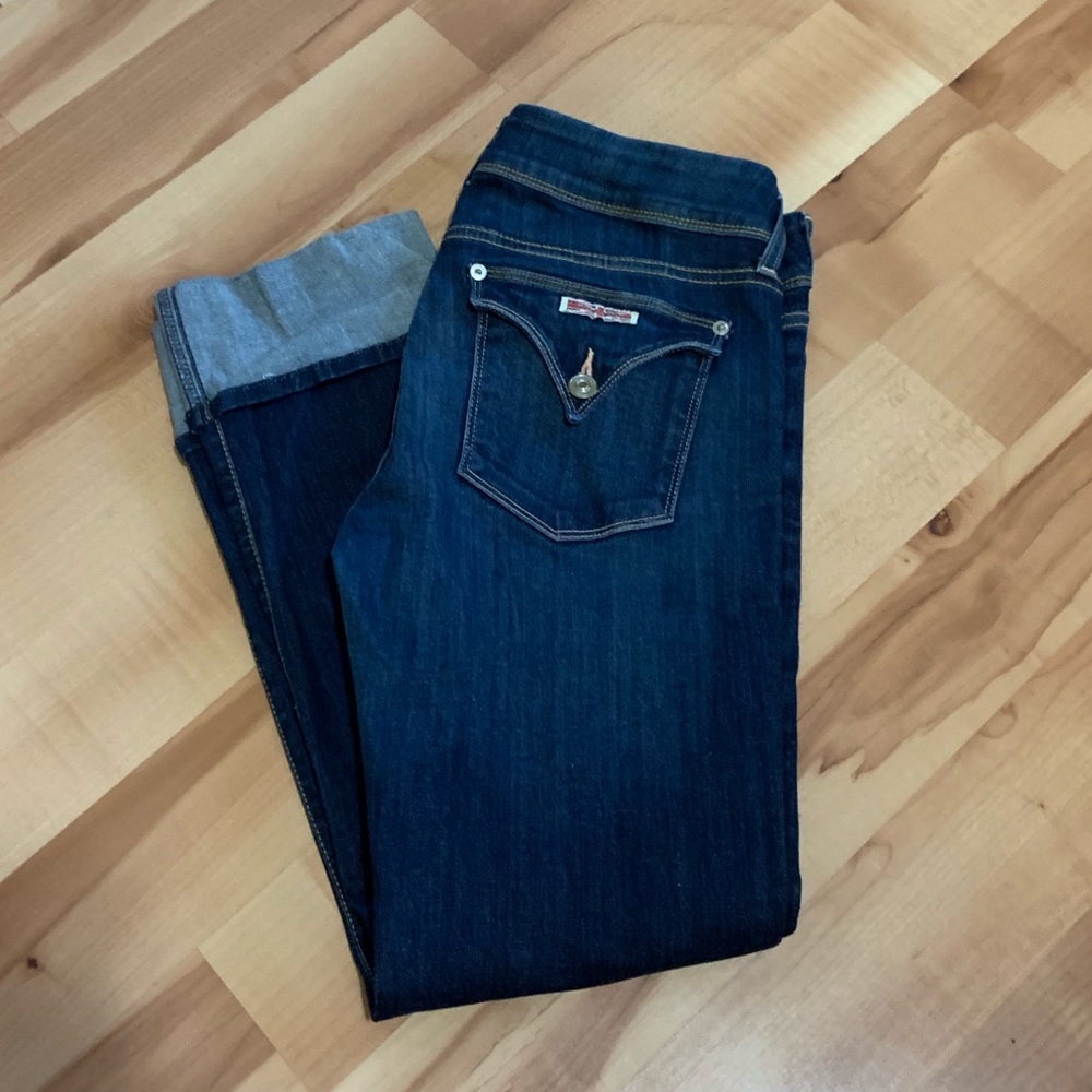 Dark wash thick cuff Hudson capris